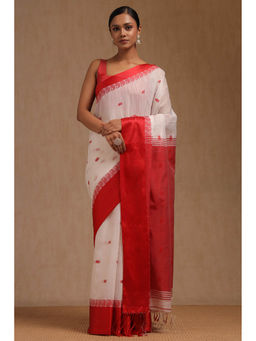 Soch - Women's White Cotton Woven Design Saree with Unstitched Blouse