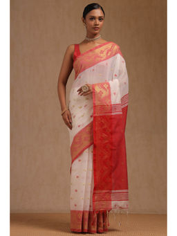 Soch - Women's White Cotton Zari Woven Zari Woven Saree with Unstitched Blouse