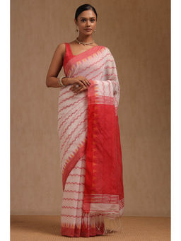 Soch - Women's White Cotton Woven Design Saree with Unstitched Blouse