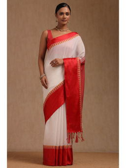 Soch - Women's White Cotton Solid Saree with Unstitched Blouse