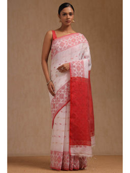 Soch - Women's White Cotton Woven Design Saree with Unstitched Blouse