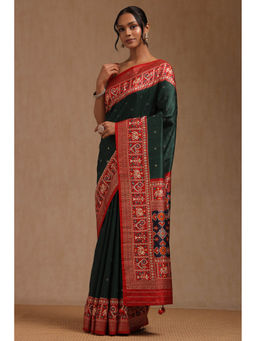 Soch - Women's Green Dola Silk Ethnic Motifs Saree with Unstitched Blouse