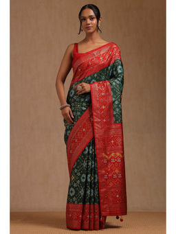 Soch - Women's Green Dola Silk Ethnic Motifs Saree with Unstitched Blouse