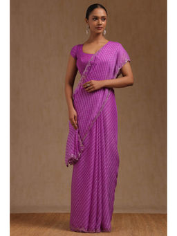 Soch - Women's Purple Georgette Leheriya Print Saree with Unstitched Blouse