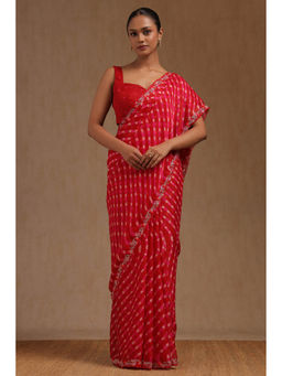 Soch - Women's Red Georgette Leheriya Print Saree with Unstitched Blouse