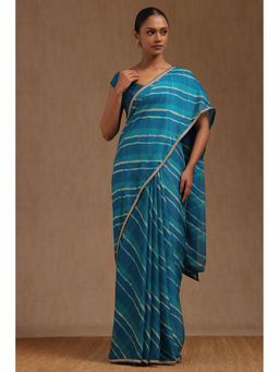 Soch - Women's Teal Blue Georgette Leheriya Print Saree with Unstitched Blouse