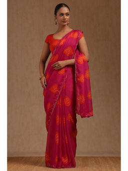 Soch - Women's Fuchsia Pink Georgette Bandhani Print Saree with Unstitched Blouse