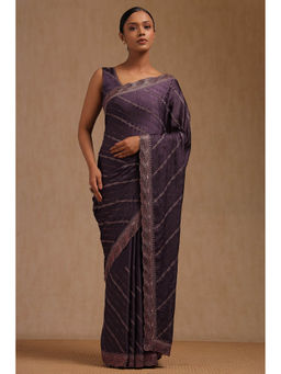 Soch - Women's Purple Tussar Saree with Stone Work with Unstitched Blouse