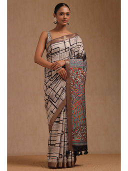 Soch - Women's Off White Tussar Print Saree with Unstitched Blouse