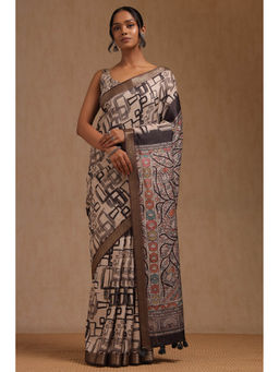 Soch - Women's Off White Tussar Print Saree with Unstitched Blouse