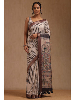 Soch - Women's Off White Tussar Madhubani Print Saree with Unstitched Blouse