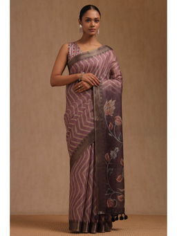 Soch - Women's Mauve Tissue Chevron Saree with Unstitched Blouse