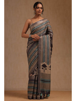 Soch - Women's Multi-Color Crepe Striped Saree with Unstitched Blouse