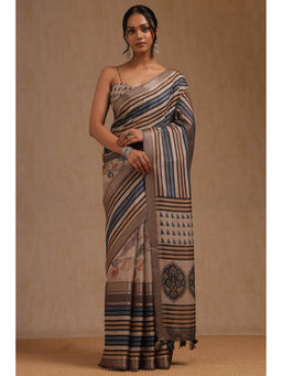 Soch - Women's Multicolour Crepe Striped Saree with Unstitched Blouse