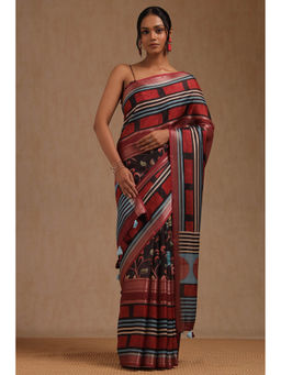 Soch - Women's Multicolour Crepe Geometric Print Saree with Unstitched Blouse