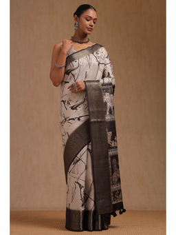 Soch - Women's Off White Tussar Abstract Print Saree with Unstitched Blouse