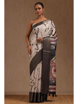 Soch - Women's Cream Tussar Abstract Print Zari Woven Saree with Unstitched Blouse