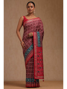 Soch - Women's Multi-Color Dola Silk Ethnic Motifs Stone Work Saree with Unstitched Blouse