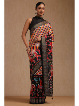 Soch - Women's Multicolour Dola Silk Ethnic Motifs Stone Work Saree with Unstitched Blouse