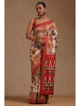 Soch - Women's Multicolour Dola Silk Ethnic Motifs Stone Work Saree with Unstitched Blouse