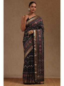 Soch - Women's Black Dola Silk Chevron Stone Work Saree with Unstitched Blouse