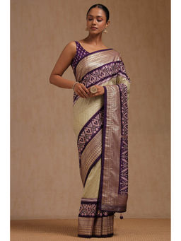 Soch - Women's Purple Dola Silk Ethnic Motifs Stone Work Saree with Unstitched Blouse