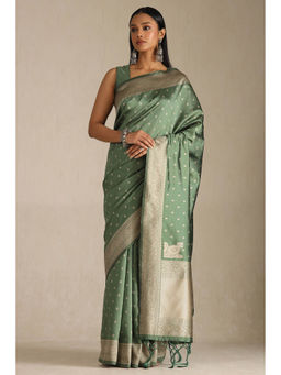 Soch - Women's Sap Green Tussar Woven Design Saree with Unstitched Blouse