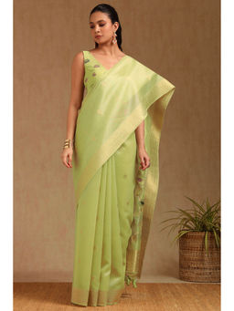 Soch - Women's Light Green Tissue Zari Woven Saree with Unstitched Blouse