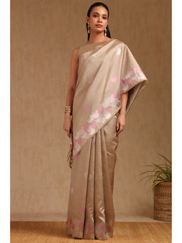 Soch - Women's Beige Tussar Woven Design Saree with Unstitched Blouse