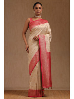 Soch - Women's Cream Dola Silk Zari Woven Saree with Unstitched Blouse