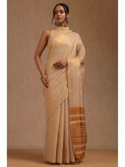 Soch - Women's Gold Tissue Solid Saree with Unstitched Blouse