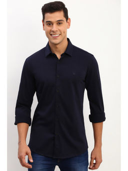 Allen Solly - Men Navy Blue Slim Fit Solid Full Sleeves Casual Shirt