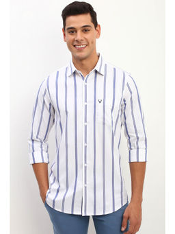 Allen Solly - Men White Slim Fit Stripes Full Sleeves Casual Shirt