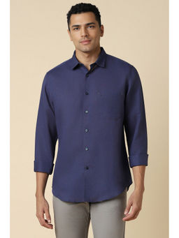 Allen Solly - Men Navy Blue Slim Fit Solid Full Sleeves Casual Shirt