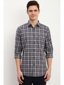 Allen Solly - Men Navy Blue Slim Fit Checks Full Sleeves Casual Shirt