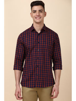 Allen Solly - Men Navy Blue Slim Fit Checks Full Sleeves Casual Shirt