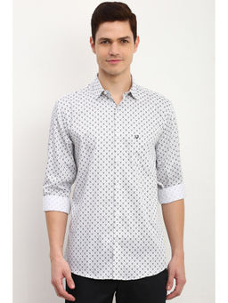 Allen Solly - Men White Slim Fit Print Full Sleeves Casual Shirt