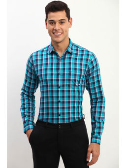 Allen Solly - Men Blue Slim Checks Full Sleeves Formal Shirt