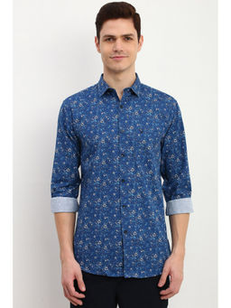 Allen Solly - Men Navy Blue Slim Fit Floral Print Full Sleeves Casual Shirt