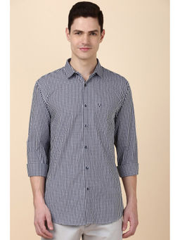 Allen Solly - Men Navy Blue Slim Checks Full Sleeves Casual Shirt