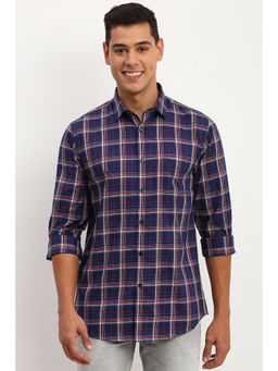 Allen Solly - Men Navy Blue Slim Checks Full Sleeves Casual Shirt