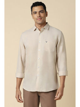 Allen Solly - Men Beige Slim Solid Full Sleeves Casual Shirt