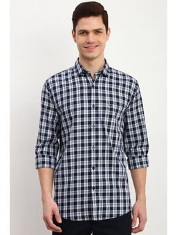 Allen Solly - Men Navy Blue Slim Fit Checks Full Sleeves Casual Shirt