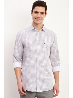 Allen Solly - Men White and Purple Slim Fit Print Full Sleeves Casual Shirt