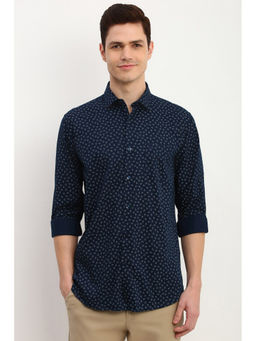 Allen Solly - Men Navy Blue Slim Print Full Sleeves Casual Shirt