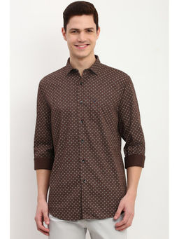 Allen Solly - Men Brown Slim Fit Print Full Sleeves Casual Shirt