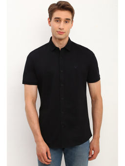 Allen Solly - Men Black Slim Fit Solid Half Sleeves Casual Shirt