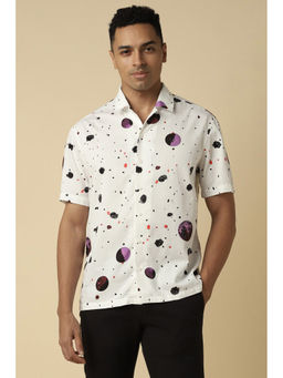 Allen Solly - Men Off White Relaxed Fit Print Half Sleeves Casual Shirt