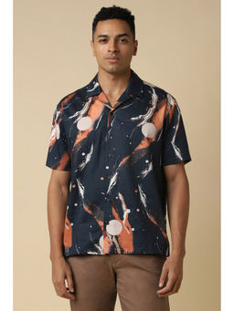 Allen Solly - Men Navy Blue Relaxed Fit Print Half Sleeves Casual Shirt