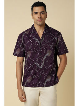 Allen Solly - Men Purple Regular Print Half Sleeves Casual Shirt